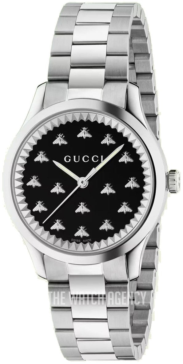 Gucci G Timeless Quartz Black Dial Silver Steel Strap Watch for Women - YA1265034