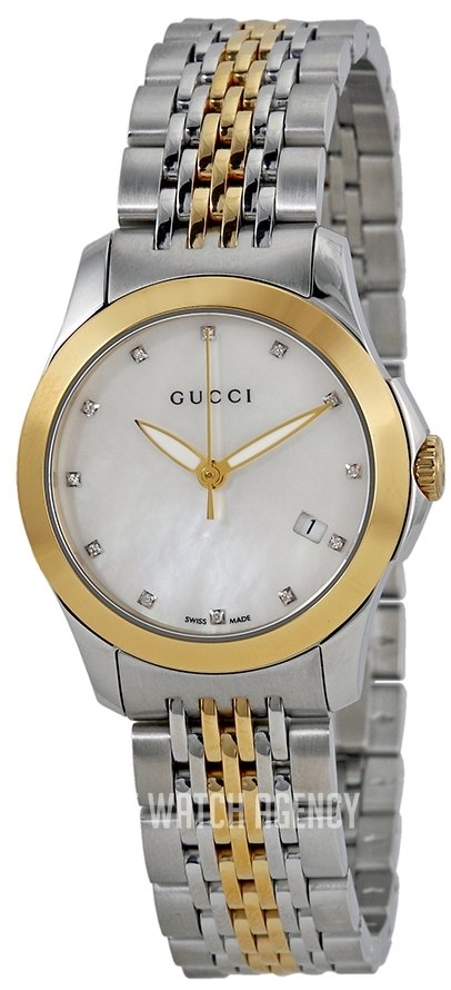 Gucci G Timeless Diamonds Mother of Pearl Dial Two Tone Mesh Bracelet Watch for Women - YA126513