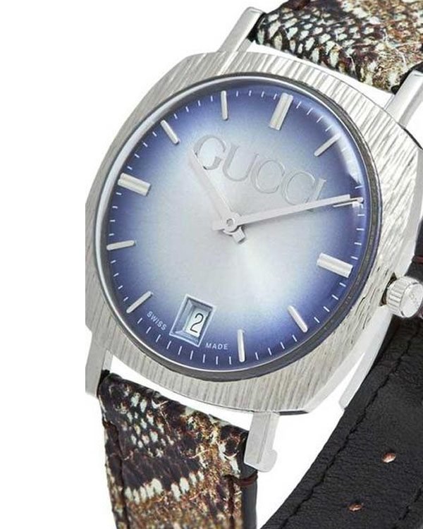 Gucci Grip Vintage Blue Dial Snakeskin Brown Leather Strap Watch for Women - YA152401