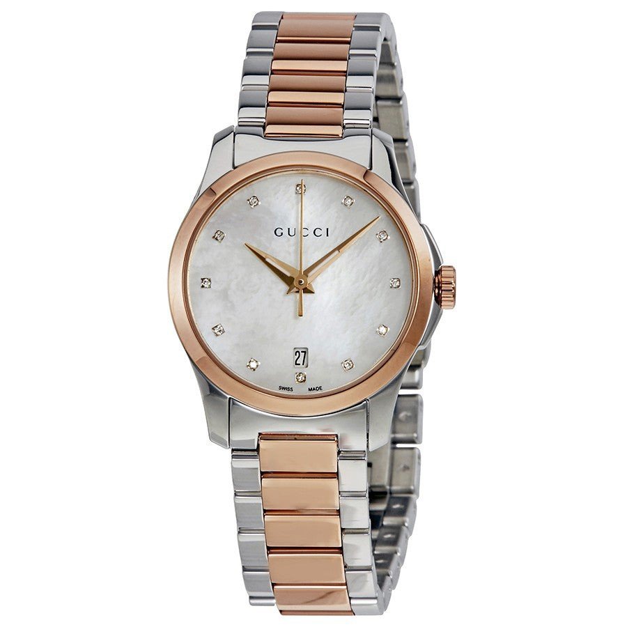 Gucci G Timeless Diamonds Mother of Pearl Dial Two Tone Steel Strap Watch For Women - YA126544