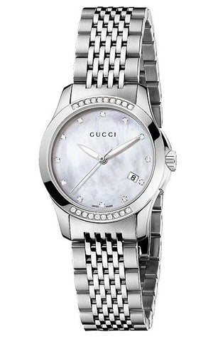 Gucci G Timeless Diamonds Mother of Pearl Dial Silver Steel Strap Watch For Women - YA126510