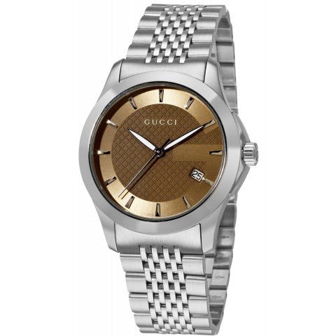 Gucci G Timeless Brown Dial Silver Steel Strap Watch For Men - YA126406