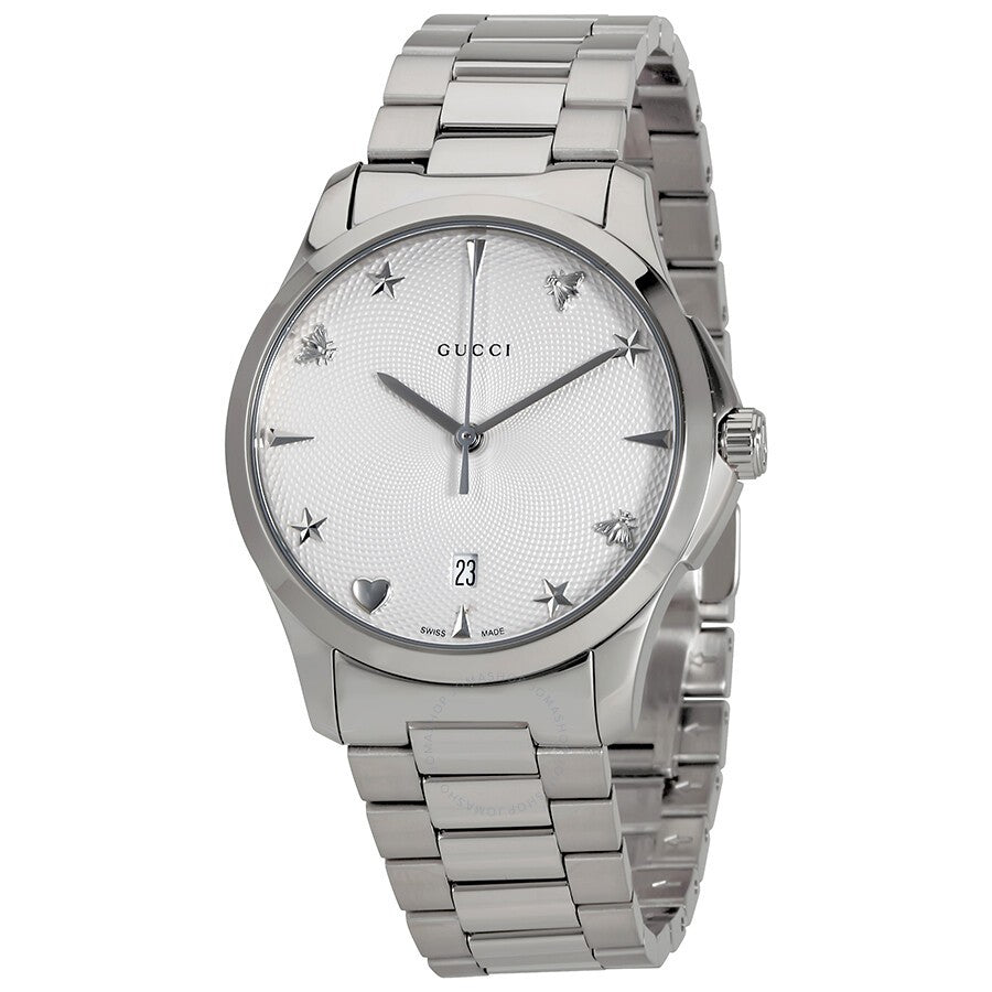 Gucci G Timeless Silver Dial Silver Steel Strap Watch For Women - YA1264028
