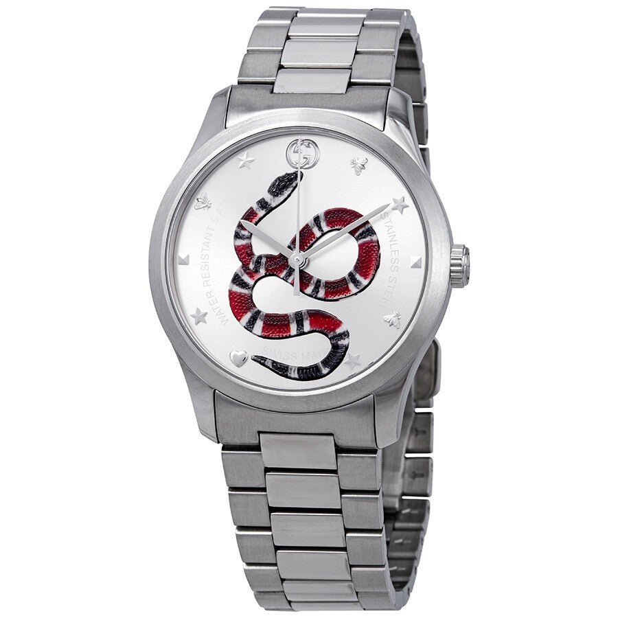 Gucci G Timeless Silver Dial Silver Steel Strap Watch For Women - YA1264076
