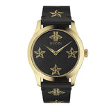 Gucci G Timeless Bee Motif Black Dial Black Leather Strap Watch For Women - YA1264055