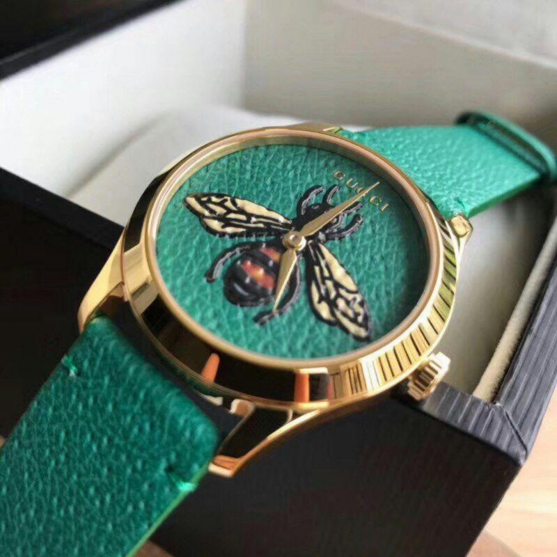 Gucci G Timeless Bee Green Dial Green Leather Strap Watch For Women - YA1264065