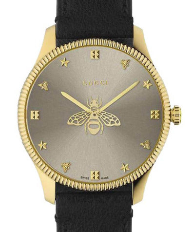 Gucci G Timeless Quartz Silver Dial Black Leather Strap Watch For Women - YA1264181