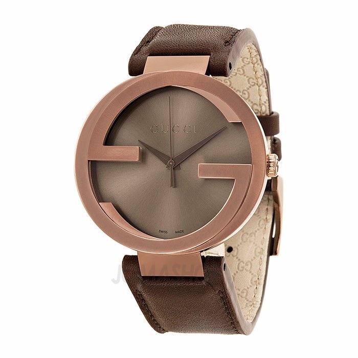 Gucci Interlocking Iconic Brown Dial Brown Leather Strap Watch For Women - YA133207