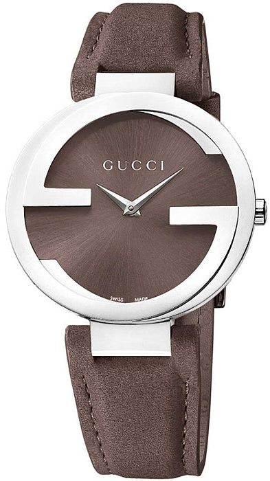 Gucci Interlocking G Brown Dial Brown Leather Strap Watch For Women - YA133319