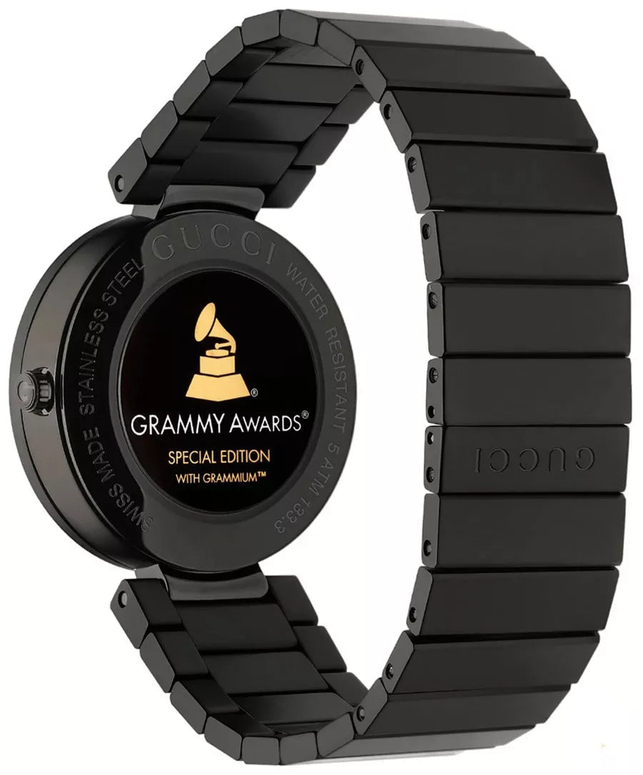 Gucci Interlocking G Quartz Gold Dial Black Steel Strap Watch For Women - YA133314