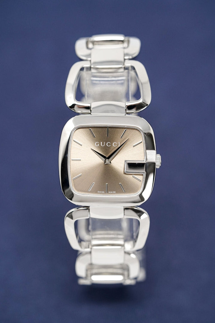 Gucci G Brown Square Brown Dial Silver Steel Strap Watch For Women - YA125402