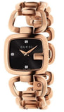 Gucci G Ladies Diamonds Black Dial Rose Gold Steel Strap Watch For Women - YA125512