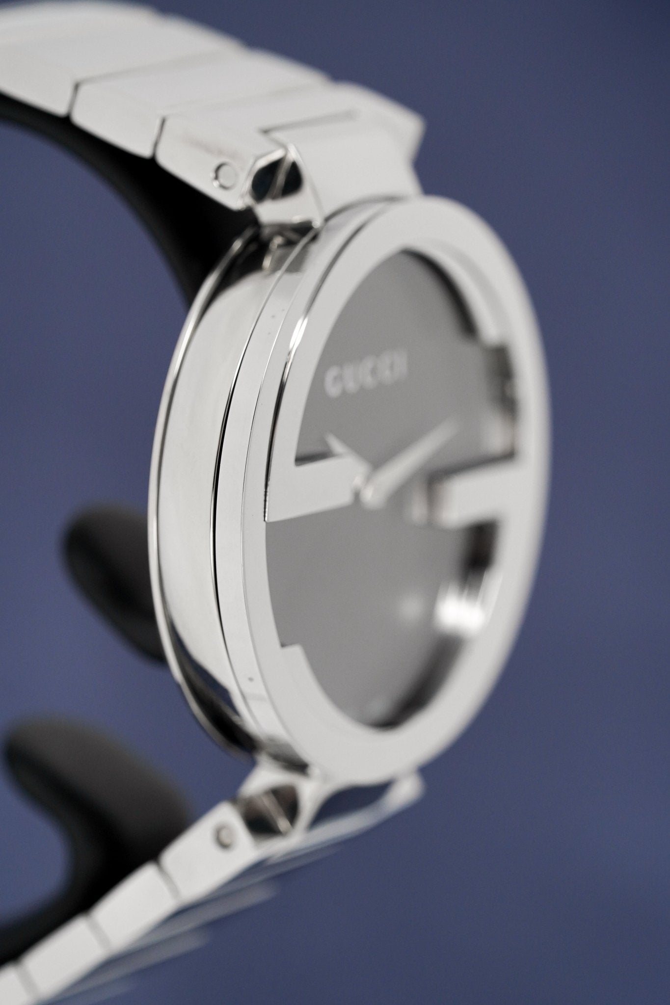 Gucci G Interlocking Black Dial Silver Steel Strap Watch For Women - YA133307