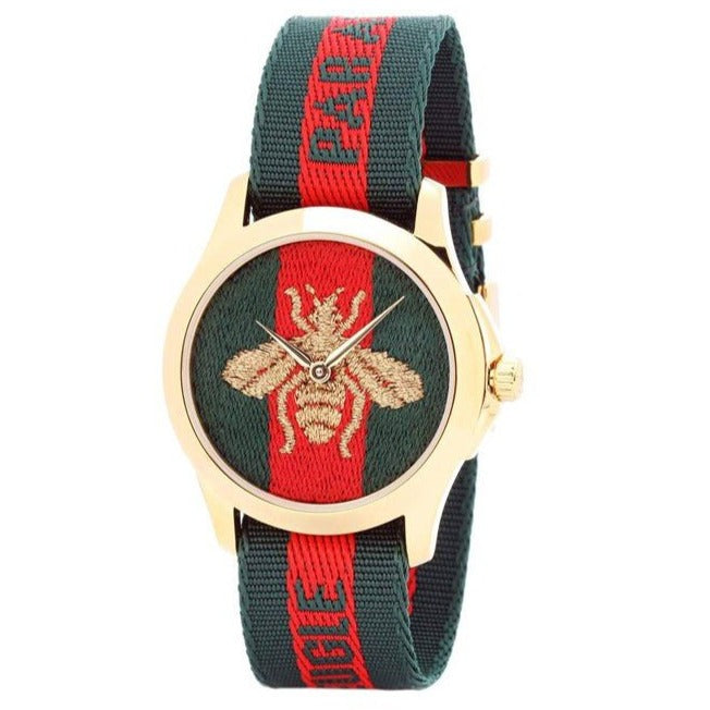 Gucci Le Marche des Merveilles Green & Red Dial Green & Red NATO Strap Unisex Watch - YA126487