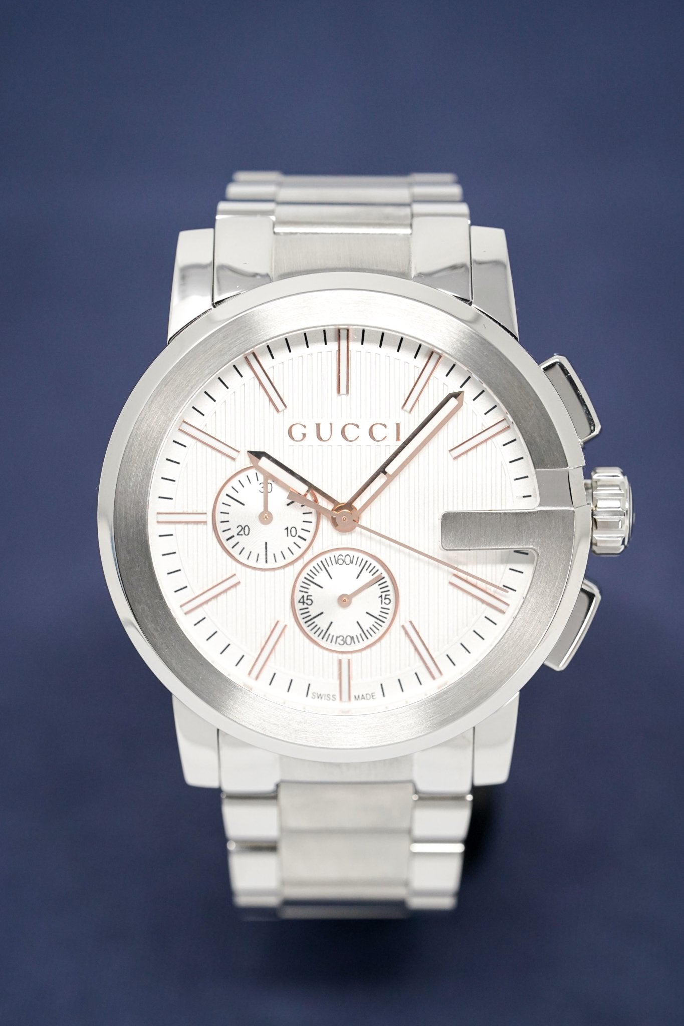 Gucci G Chrono Chronograph Silver Dial Silver Steel Strap Watch For Men - YA101201