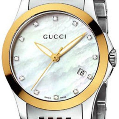 Gucci G Timeless Diamonds Mother of Pearl Dial Two Tone Mesh Bracelet Watch for Women - YA126513