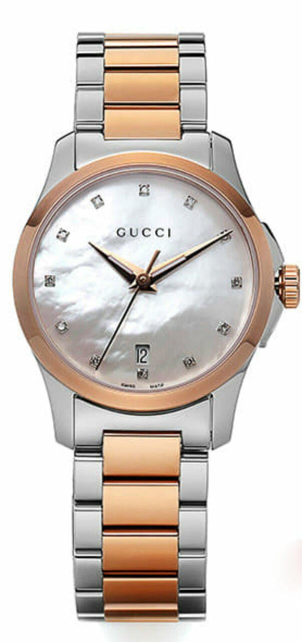 Gucci G Timeless Diamonds Mother of Pearl Dial Two Tone Steel Strap Watch For Women - YA126544