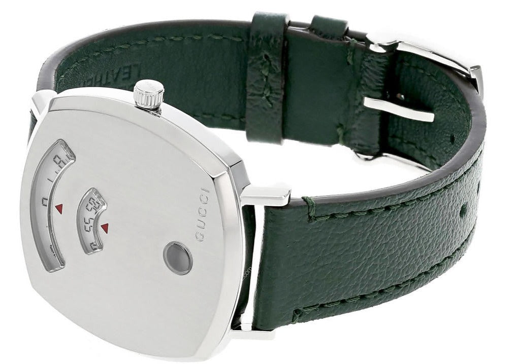 Gucci Grip Quartz Silver Dial Green Leather Strap Unisex Watch - YA157406