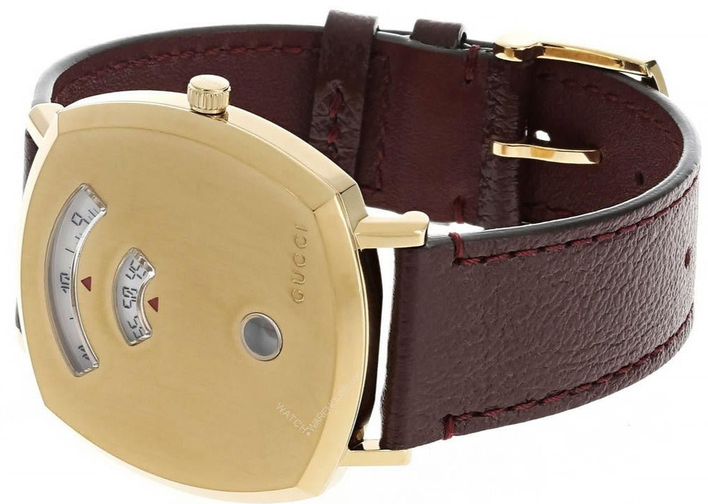 Gucci Grip Yellow Gold Dial Maroon Leather Strap Unisex Watch - YA157411