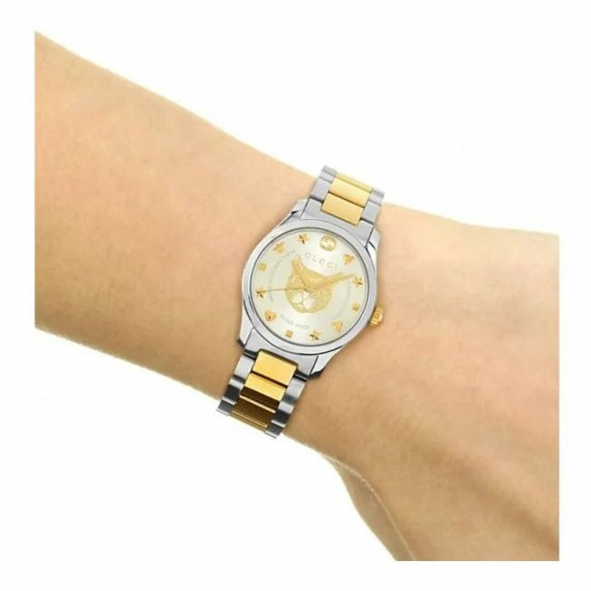 Gucci G Timeless Quartz Silver Dial Two Tone Steel Strap Watch For Women - YA126596