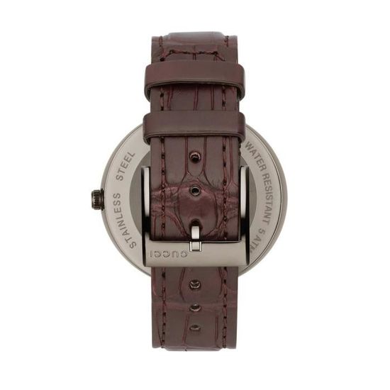 Gucci Interlocking G 18K Gold Black Dial Brown Leather Strap Watch For Women - YA133304