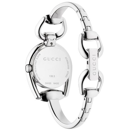 Gucci Horsebit Collection Mother of Pearl Black Dial Silver Steel Strap Watch For Women - YA139503
