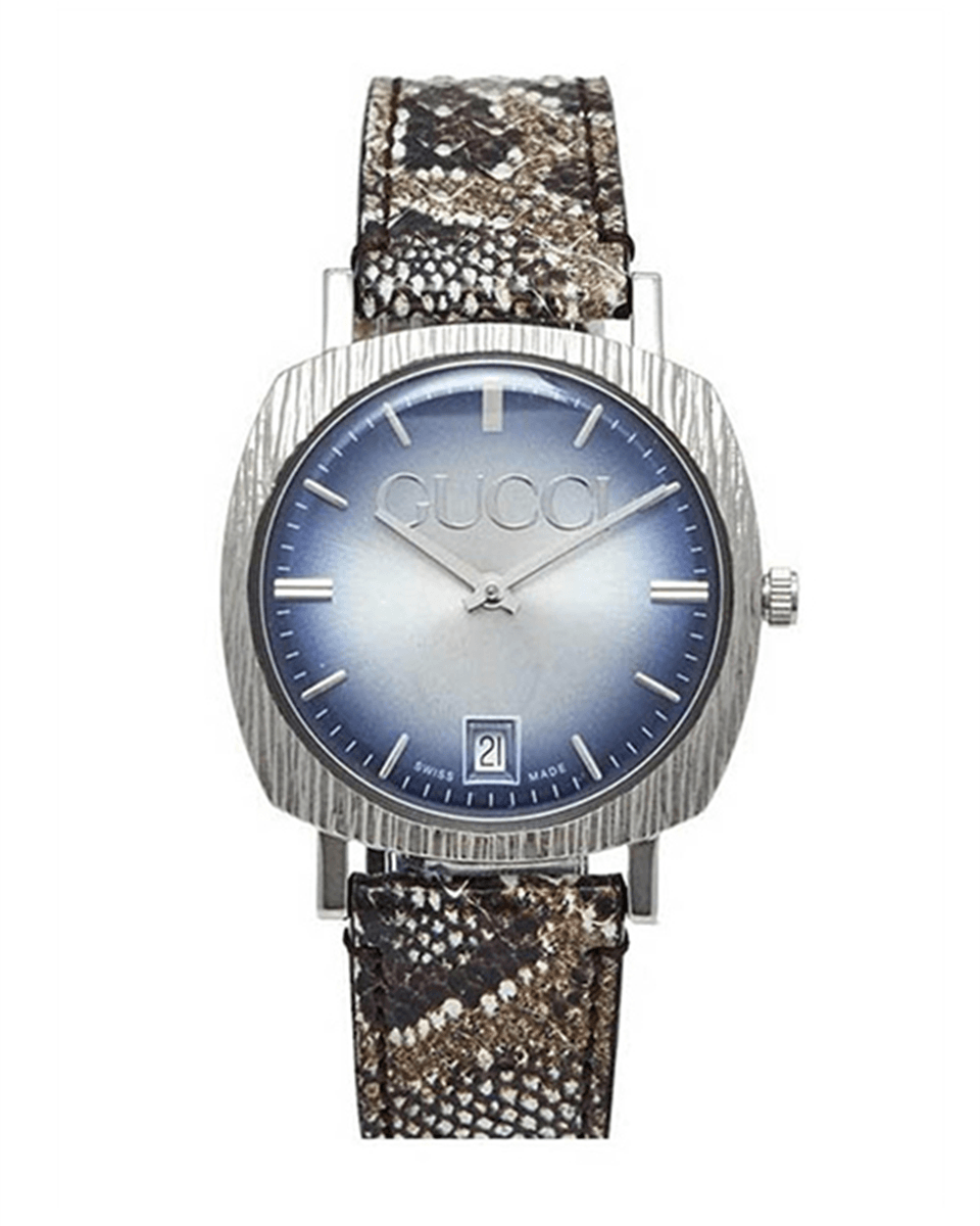 Gucci Grip Vintage Blue Dial Snakeskin Brown Leather Strap Watch for Women - YA152401