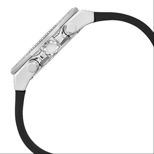 Guess Momentum Chronograph Crystals Black Dial Black Silicone Strap Watch For Men - GW0518G1