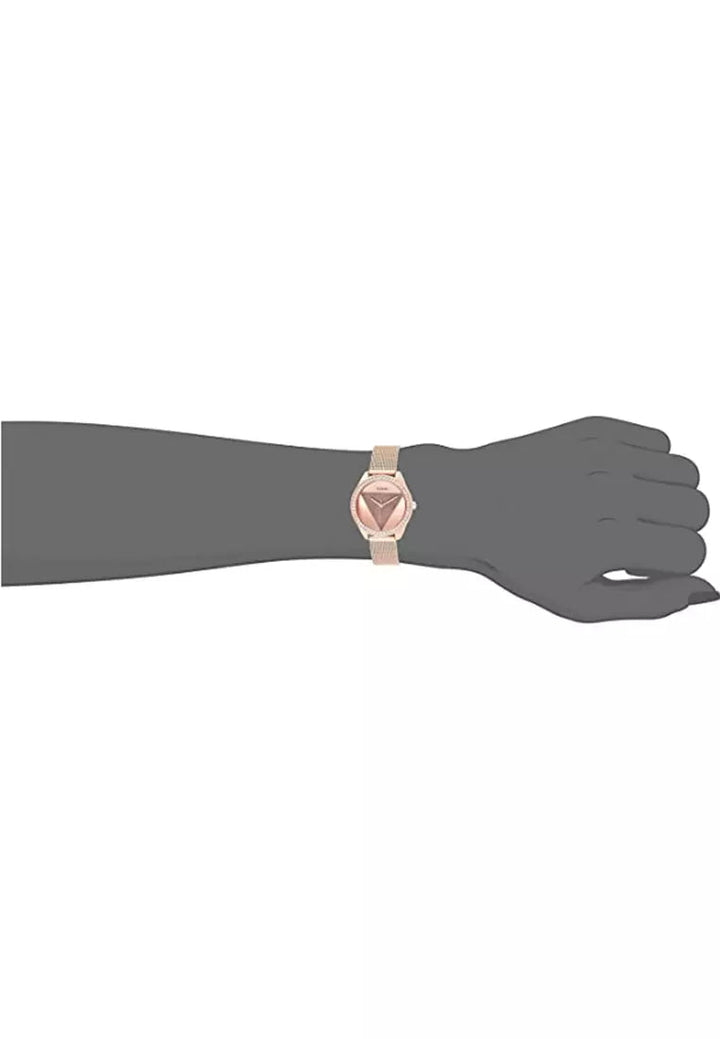Guess Tri Glitz Quartz Diamonds Rose Gold Dial Rose Gold Mesh Bracelet Watch For Women - W1142L4