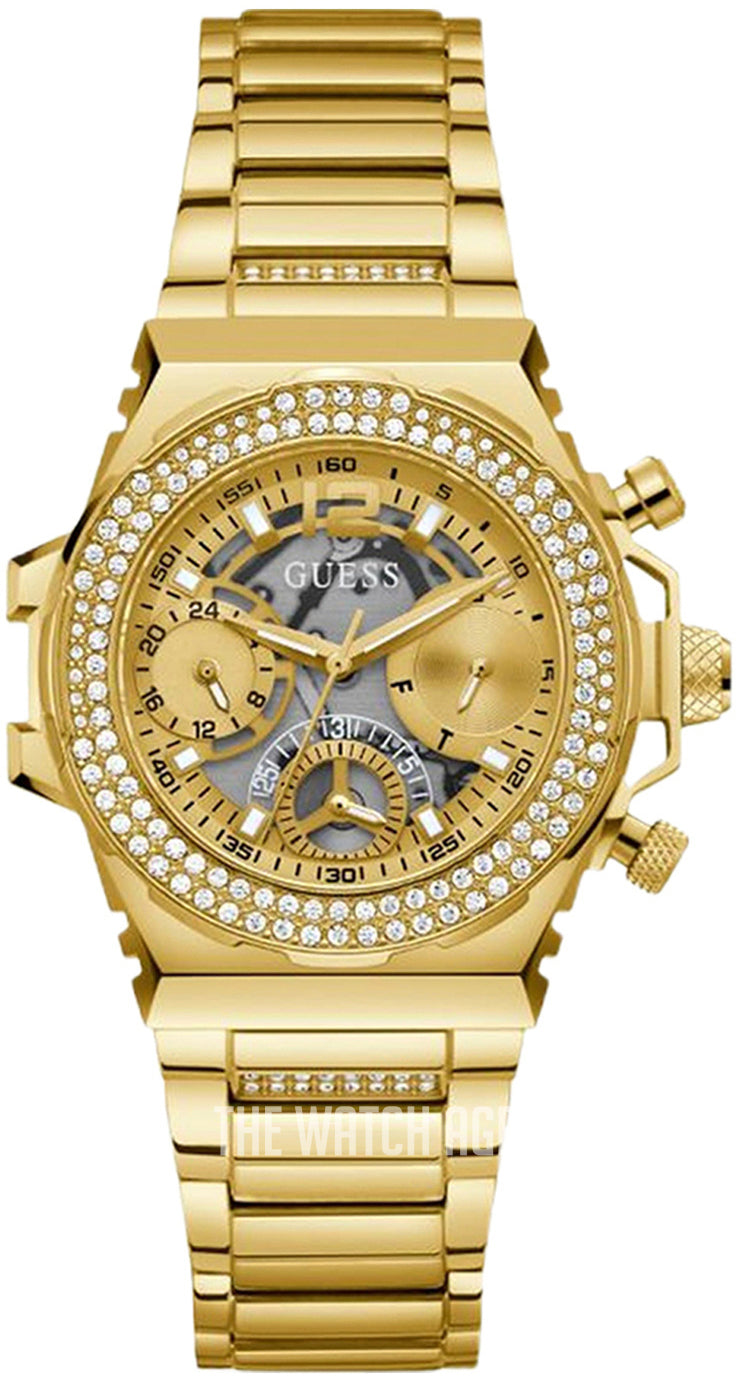 Guess Fusion Chronograph Gold Dial Gold Steel Strap Watch for Women - GW0552L2