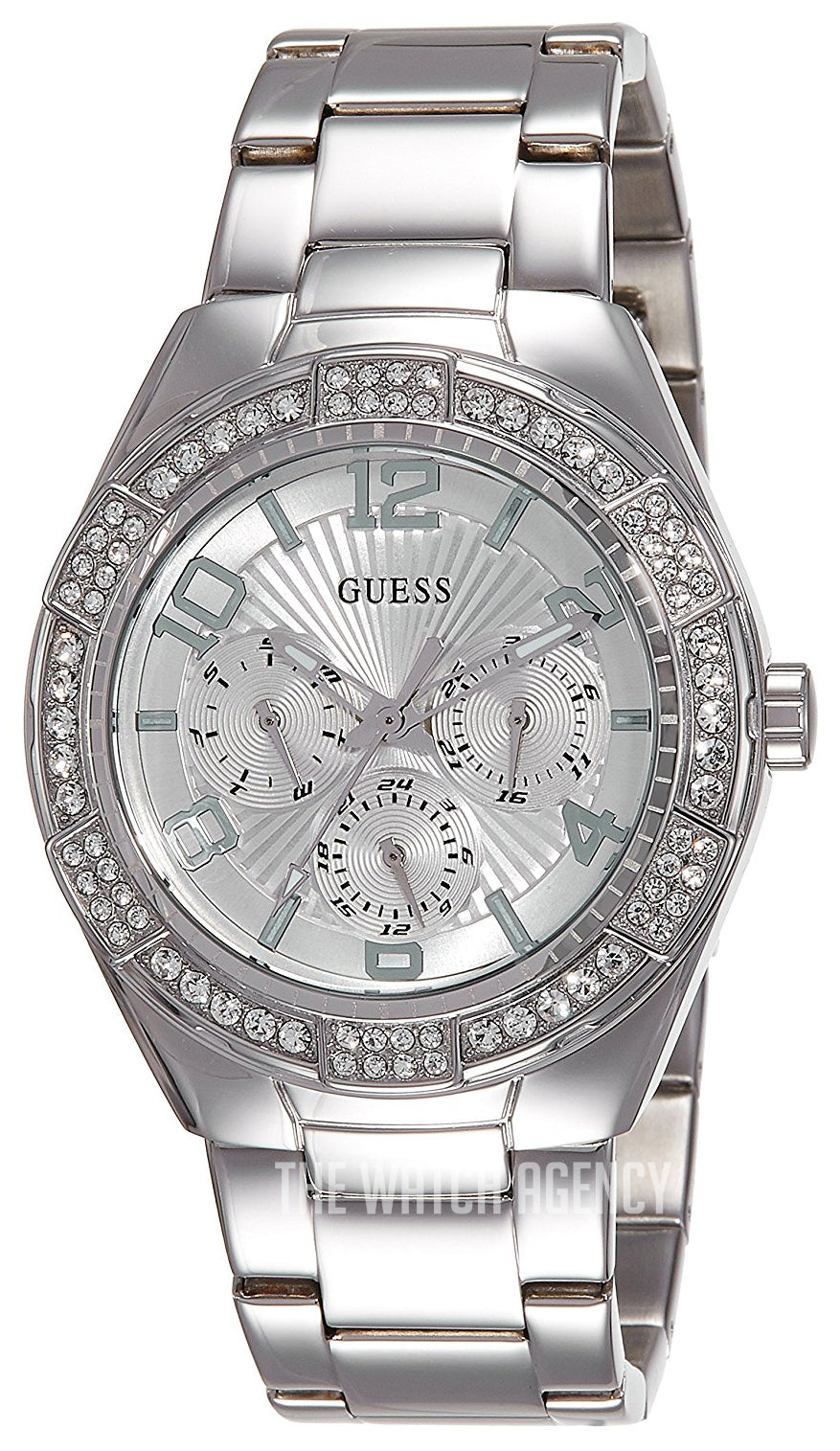 Guess Luna Diamonds Silver Dial Silver Steel Strap Watch for Women - W0729L1