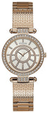 Guess Muse Quartz Silver Dial Rose Gold Steel Strap Watch For Women - W1008L3