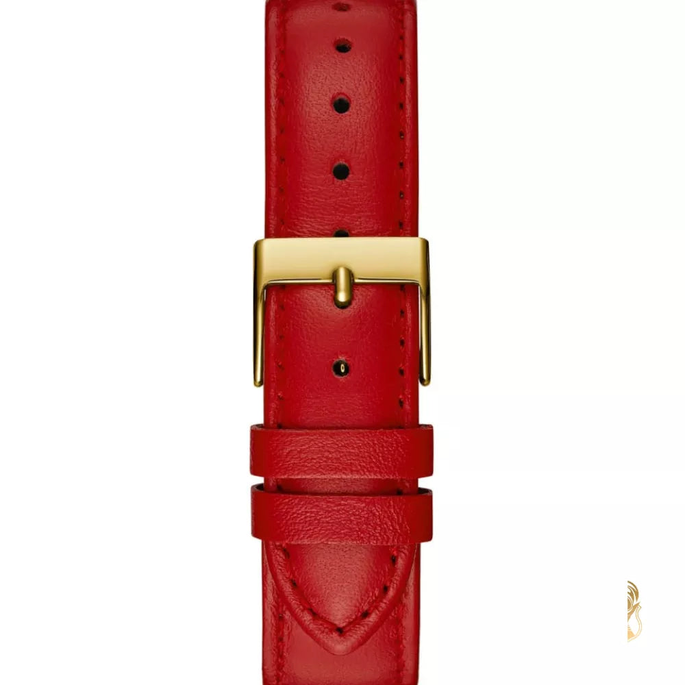 Guess Trend Dragon Gold Dial Red Leather Strap Watch For Women - GW0646L1