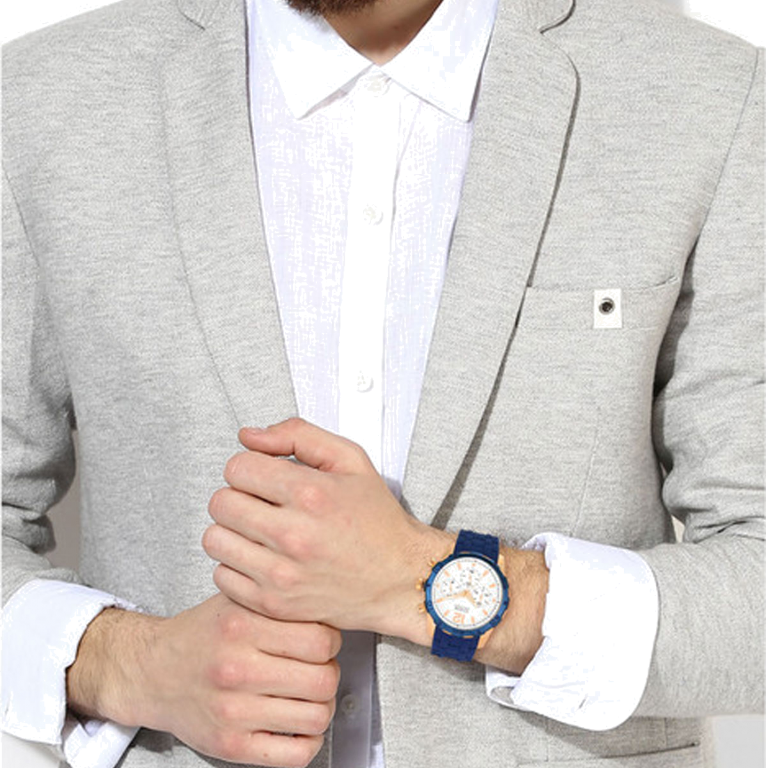 Guess Caliber Chronograph White Dial Blue Silicone Strap Watch for Men - W0864G5