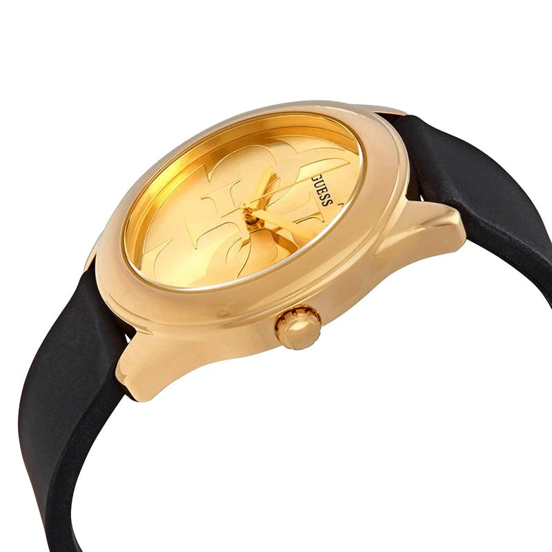 Guess G Twist Gold Dial Black Leather Strap Watch for Women - W0911L3