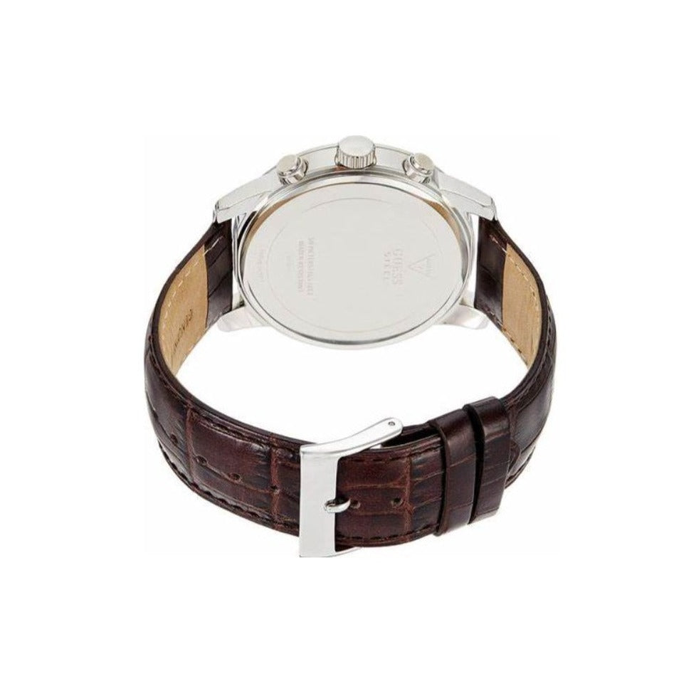 Guess Horizon Chronograph Analog Blue Dial Brown Leather Strap Watch For Men - W0380G6
