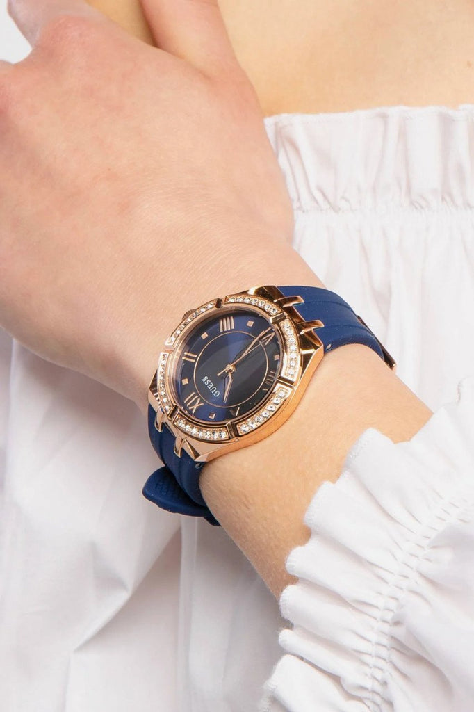 Guess Cosmo Diamonds Blue Blue Dial Blue Silicone Strap Watch for Women - GW0034L4