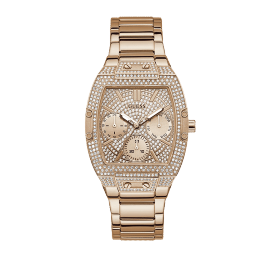 Guess Raven Diamonds Rose Gold Dial Rose Gold Steel Strap Watch for Women - GW0104L3