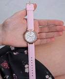 Guess Solstice Diamonds White Dial Pink Rubber Strap Watch For Women - GW0113L4