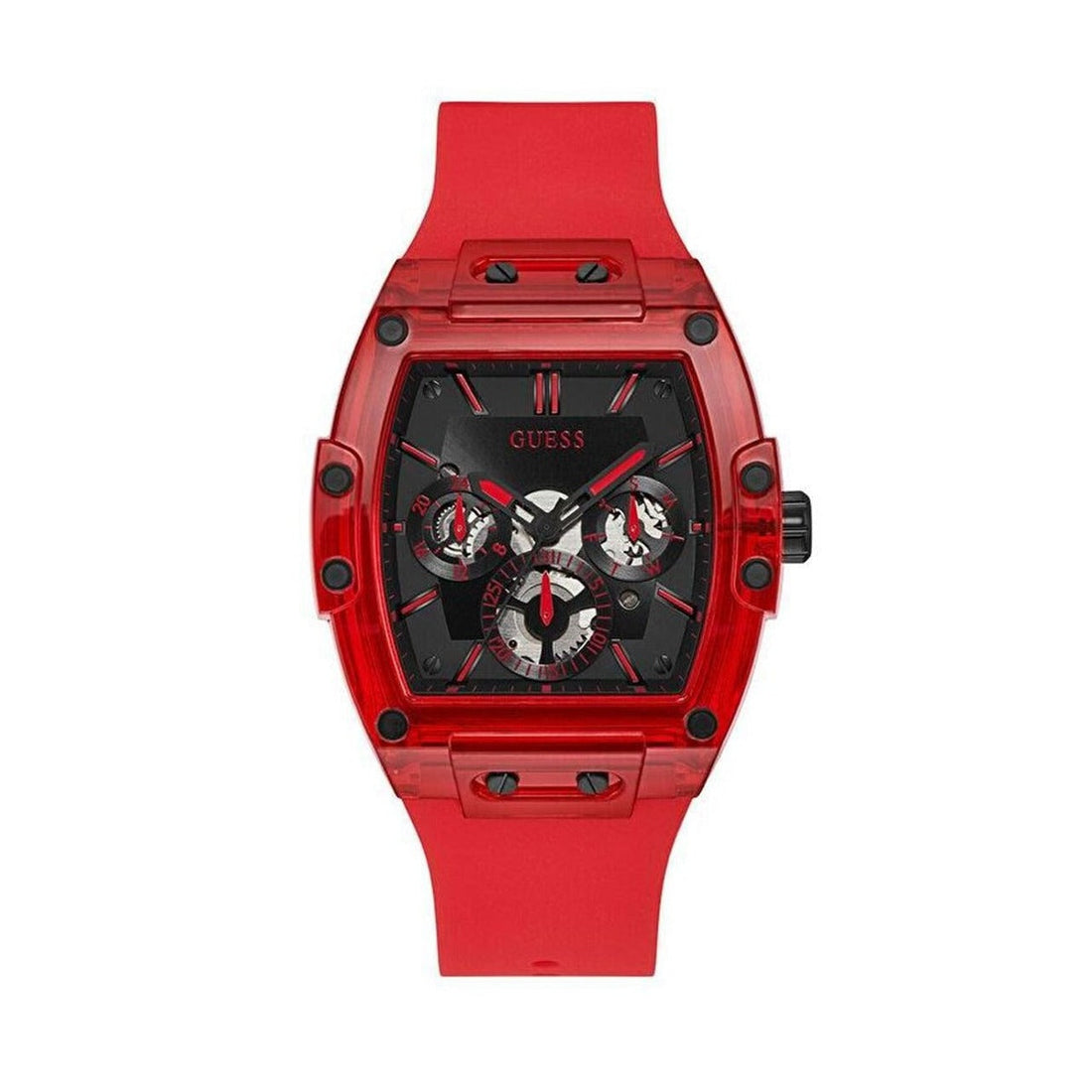 Guess Phoenix Multifunction Black Dial Red Rubber Strap Watch for Men - GW0203G5
