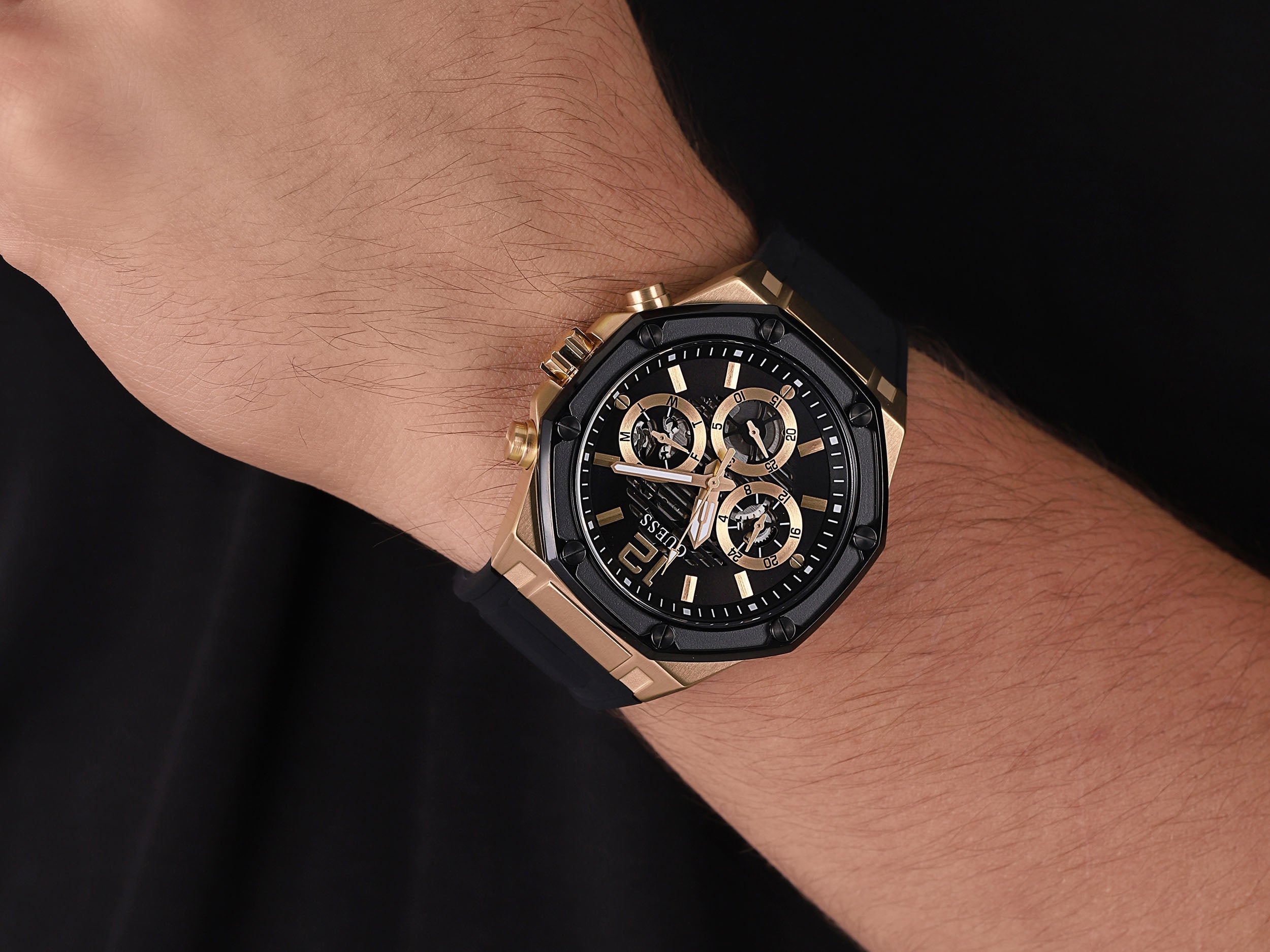 Guess Momentum Black Dial Black Rubber Strap Watch for Men - GW0263G1