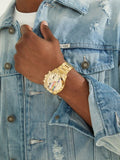 Guess Altitude Multifunction Gold Dial Gold Steel Strap Watch for Men - GW0434G1