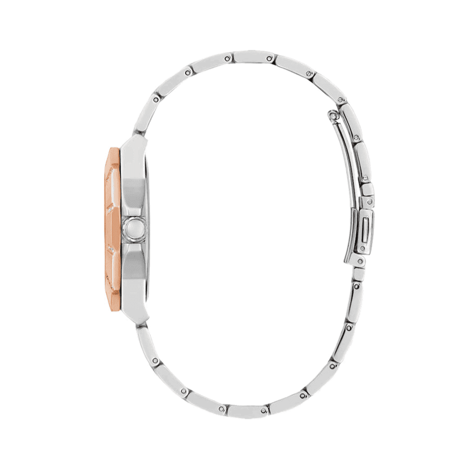 Guess Sunray Multifunction Crystals Silver Dial Two Tone Steel Strap Watch For Women - GW0616L3