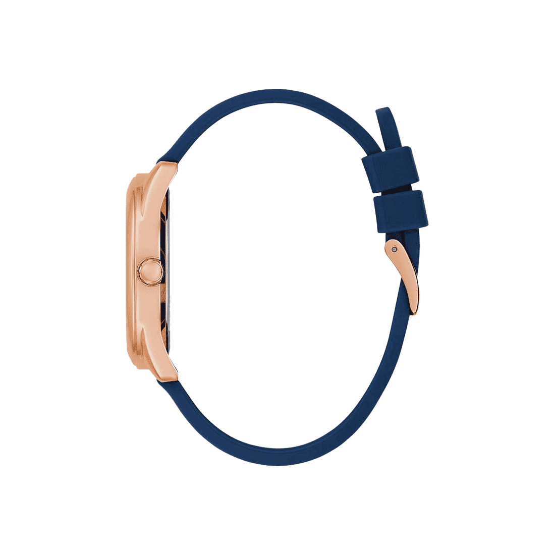 Guess Cubed Analog Rose Gold Dial Blue Leather Strap Watch For Women - GW0665L2