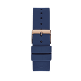 Guess Cubed Analog Rose Gold Dial Blue Leather Strap Watch For Women - GW0665L2