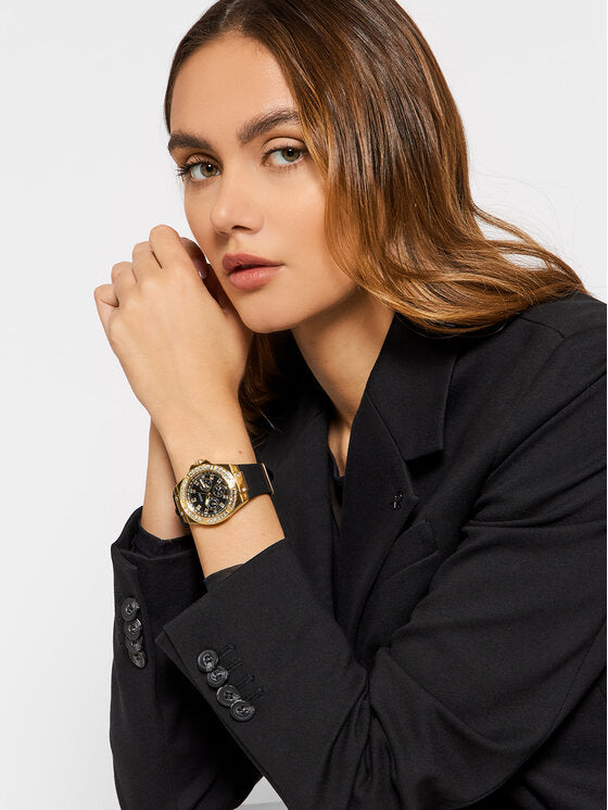 Guess Venus Diamonds Black Dial Black Rubber Strap Watch for Women - GW0118L1