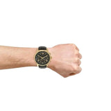 Guess Horizon Chronograph Quartz Black Dial Black Leather Strap Watch For Men - W0380G7