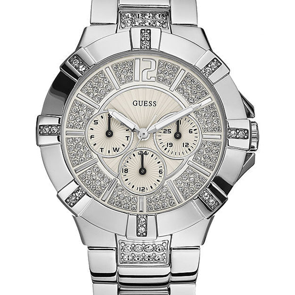 Guess Vista Diamonds Silver Dial Silver Steel Strap Watch for Women - W12080L1