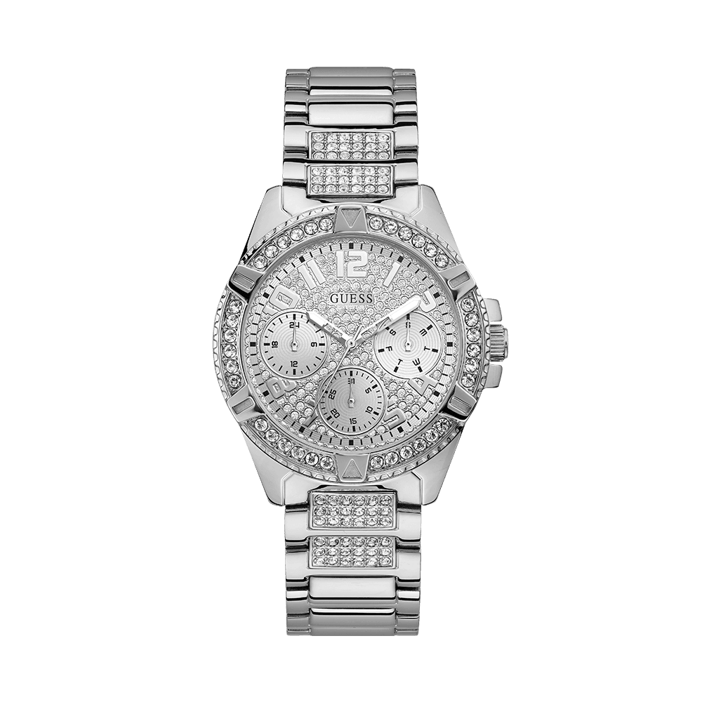 Guess Frontier Diamonds Silver Dial Silver Steel Strap Watch For Women - W1156L1