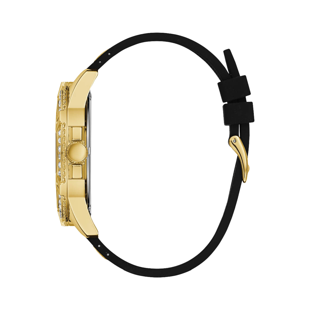 Guess Frontier Crystals Black Dial Black Silicone Strap Watch For Men - W1132G1